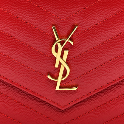 Saint Laurent Grain De Poudre Matelasse Chevron Monogram Envelope Chain Wallet New Red 7 of 9