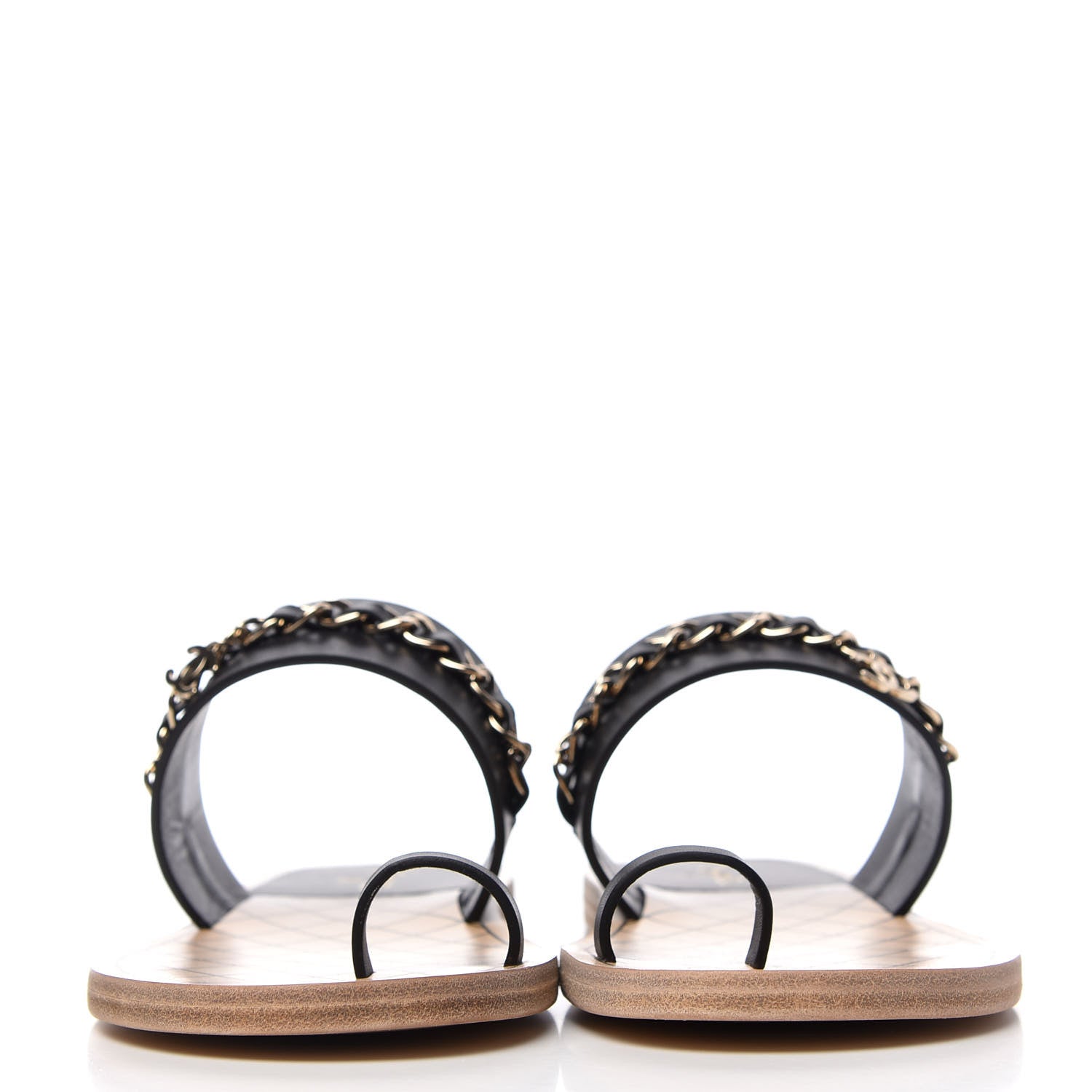 Chanel Calfskin Chain CC Logo Toe Ring Sandals 39 Black 2 of 8