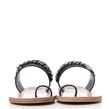 Chanel Calfskin Chain CC Logo Toe Ring Sandals 39 Black 2 of 8