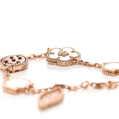 Van Cleef & Arpels 18K Rose Gold Carnelian Mother of Pearl Onyx 5 Motifs Lucky Spring Bracelet 3 of 5