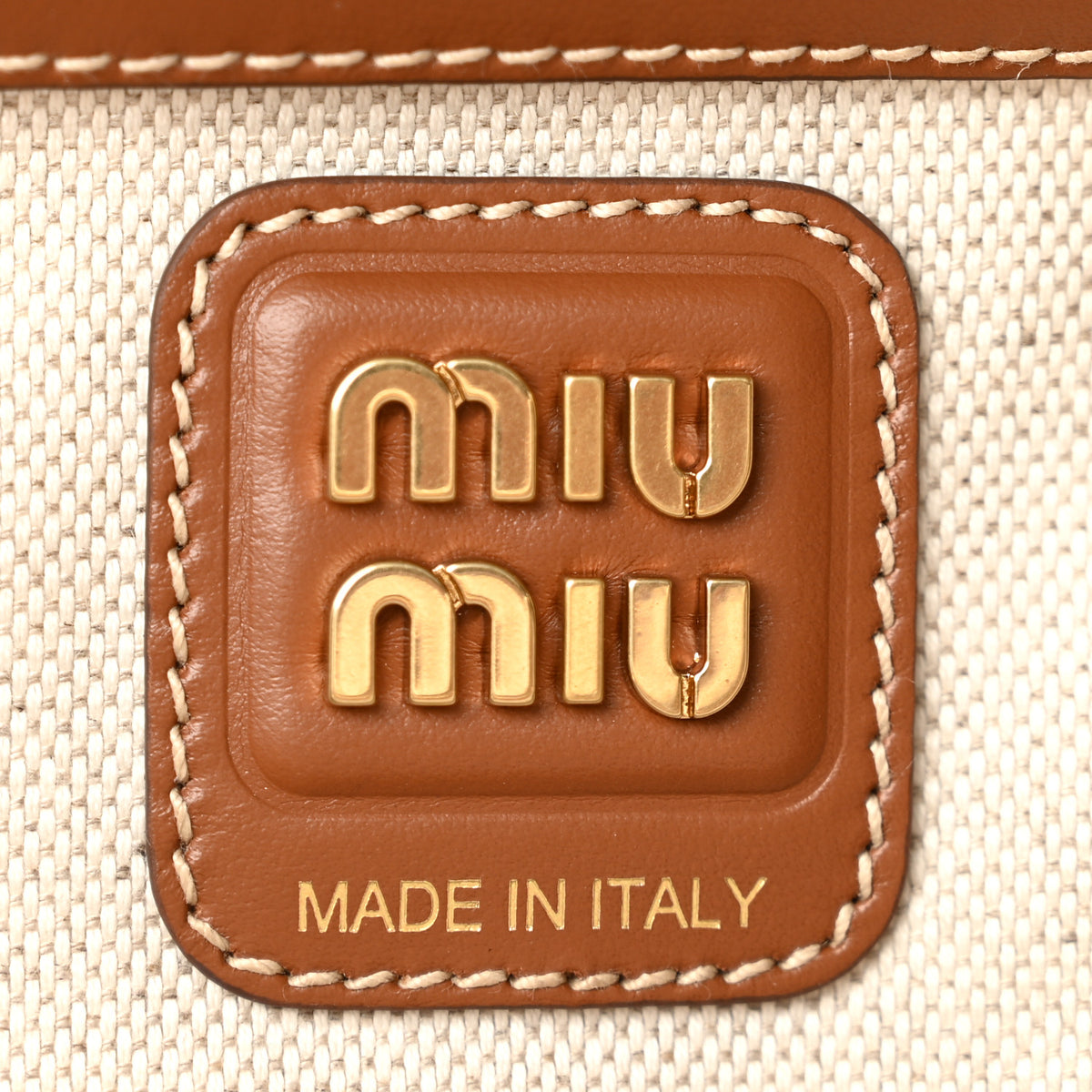 Miu Miu Canvas Calfskin Striped Large Beau Top Handle Bag Cacao Naturale 6 of 9