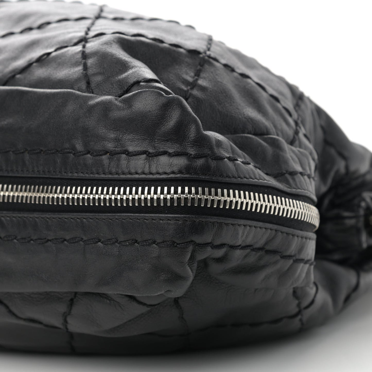 Calfskin Stitched Expandable Frame Bag Black