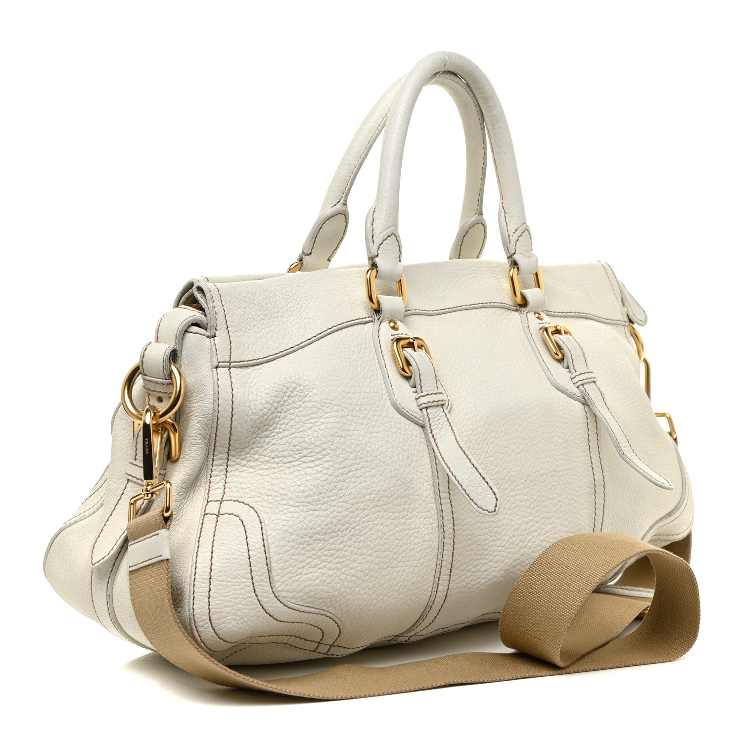 Prada Cervo Antik Shopping Satchel White 3 of 23