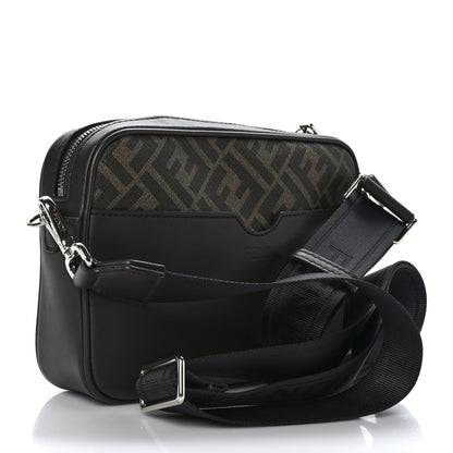 Fendi Shiny Glazed Fabric Vitello Cover FF 1974 Logo Medium Camera Case Tobacco Moro Giallo Ebano 3 of 9