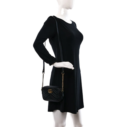 Gucci Calfskin Matelasse Mini GG Marmont Chain Shoulder Bag Black 2 of 9