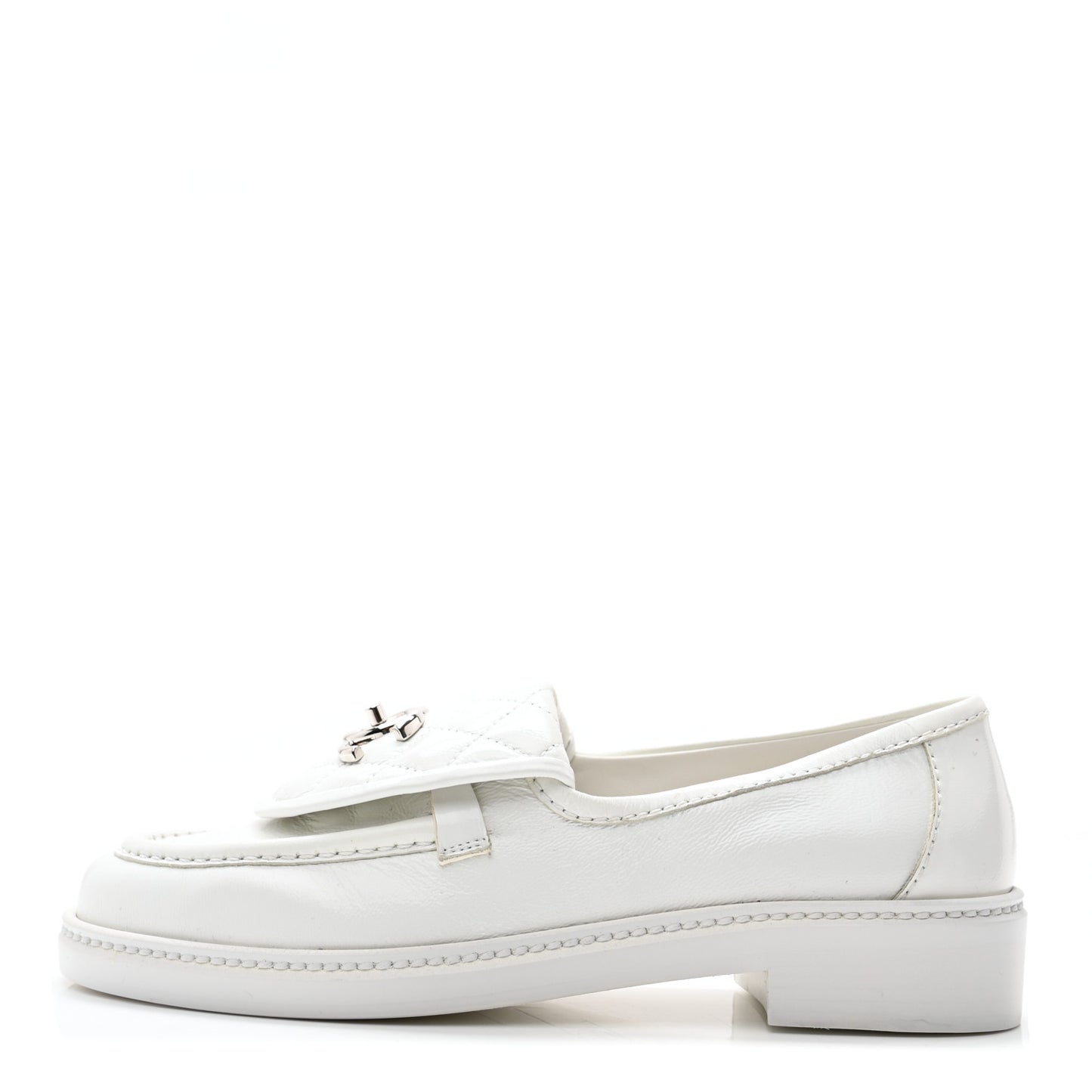 Shiny Lambskin Quilted CC Turnlock Loafers 37 White