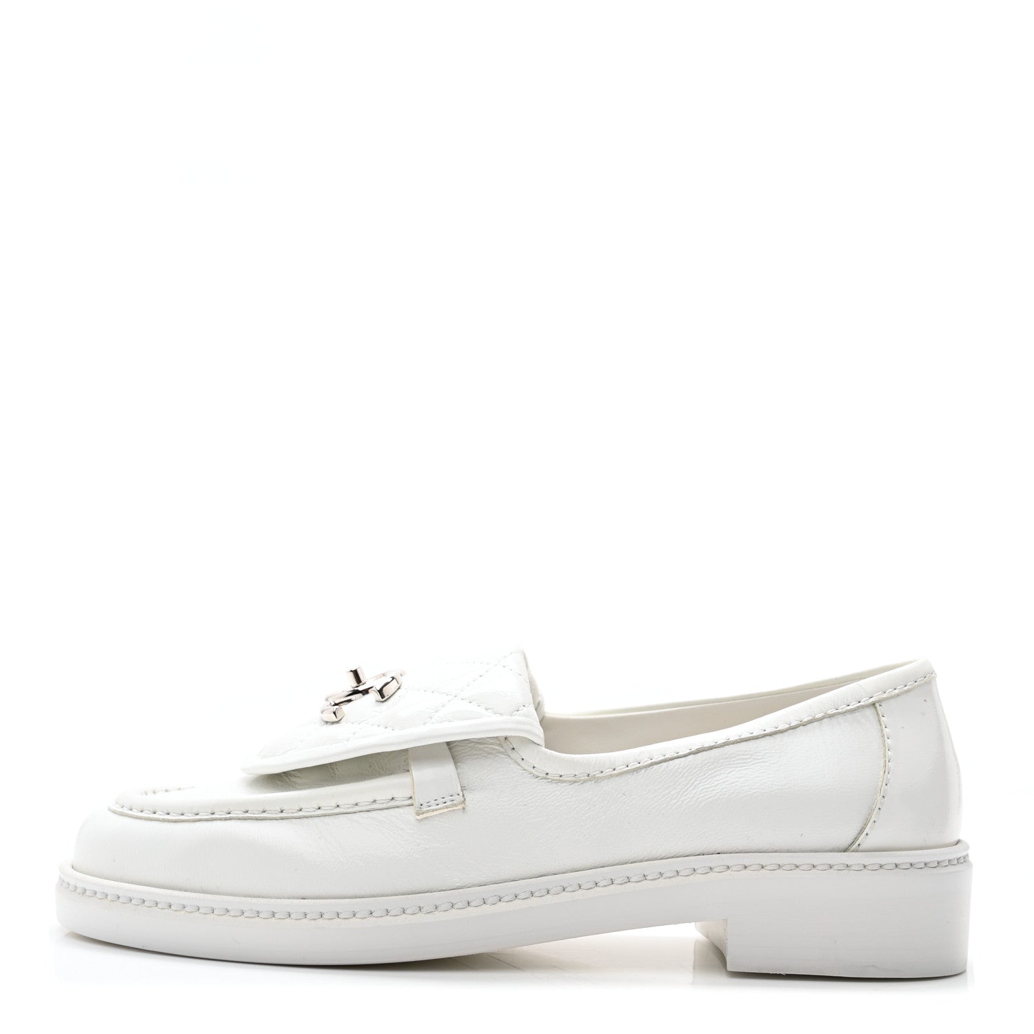 Chanel Shiny Lambskin Quilted CC Turnlock Loafers 37 White 1 of 10