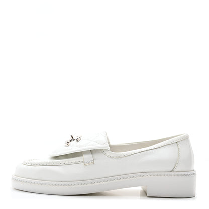 Chanel Shiny Lambskin Quilted CC Turnlock Loafers 37 White 1 of 10