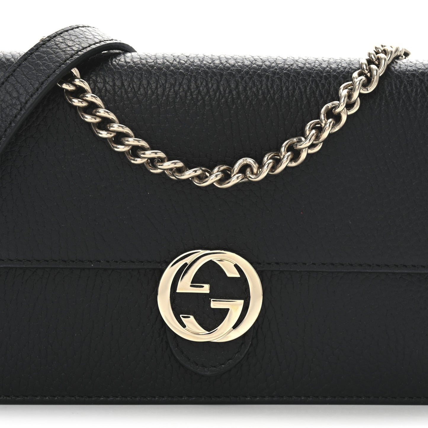 Dollar Calfskin Interlocking G Chain Wallet Black