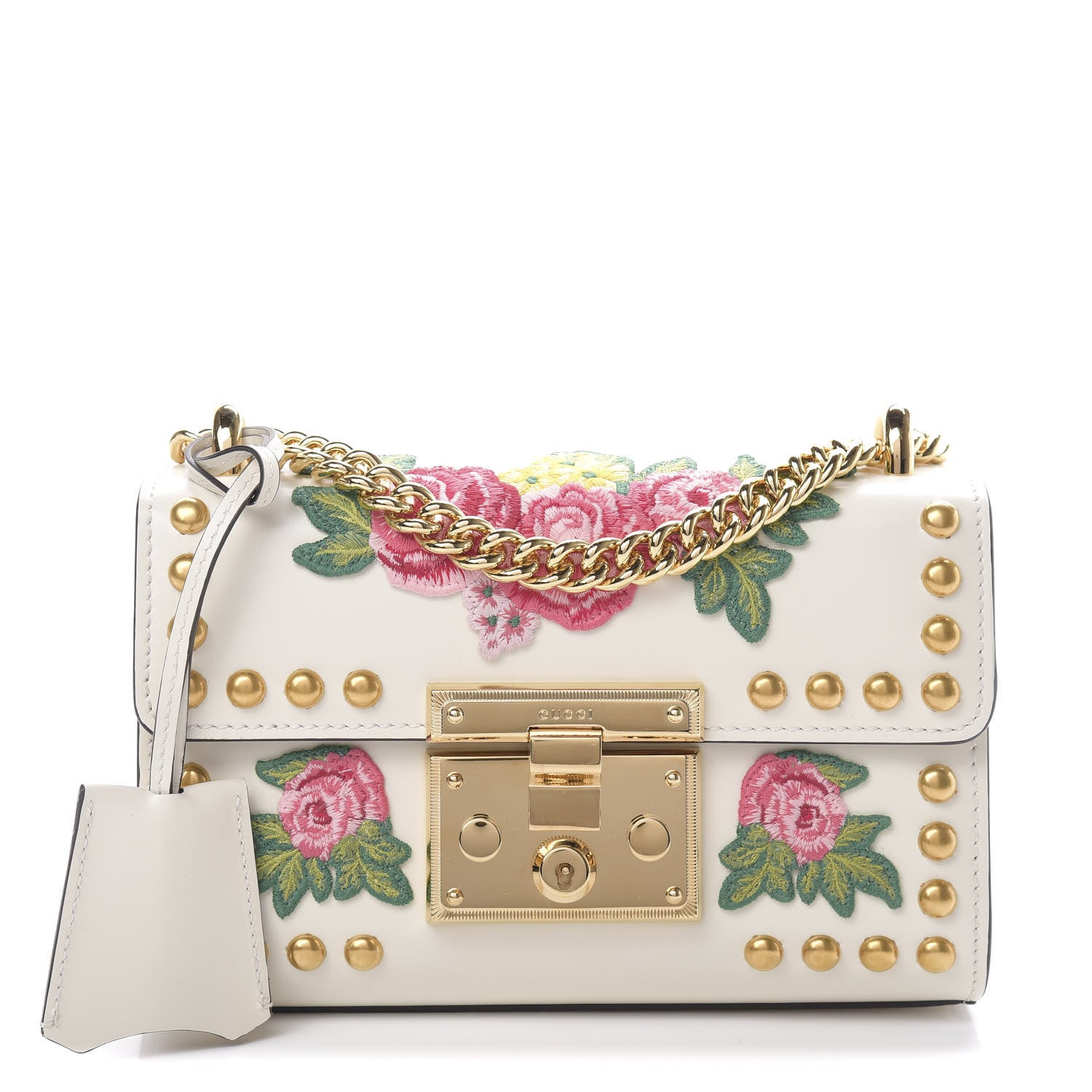Gucci Calfskin Floral Embroidered Small Padlock Shoulder Bag White 1 of 10