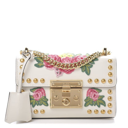 Gucci Calfskin Floral Embroidered Small Padlock Shoulder Bag White 1 of 10