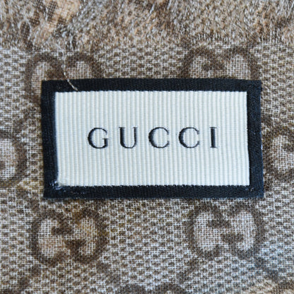 Gucci Wool Jacquard GG Monogram Big Panshie Fringe Shawl Sapphire Beige 5 of 6