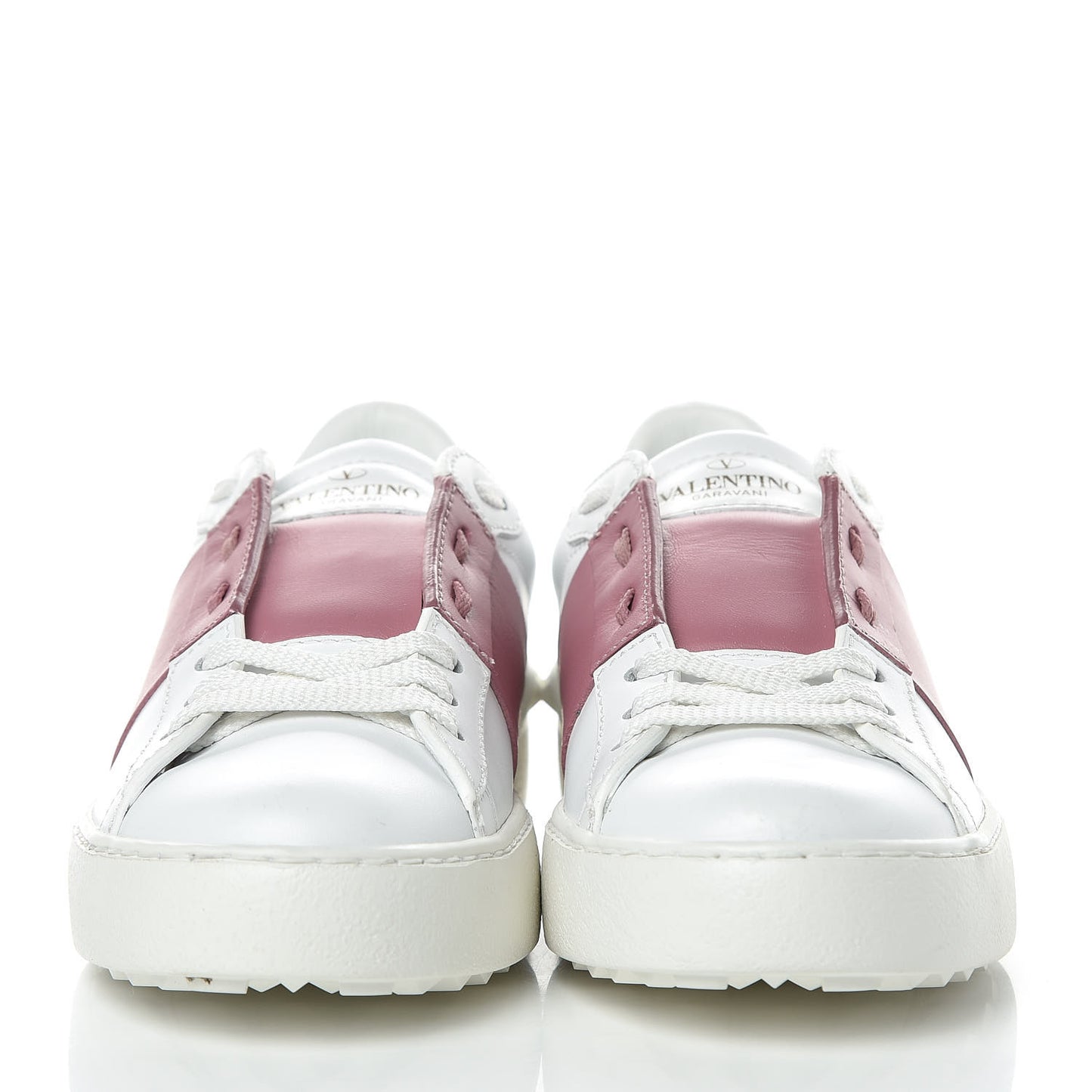 Calfskin Rockstud Open Sneakers 35.5 White Lipstick