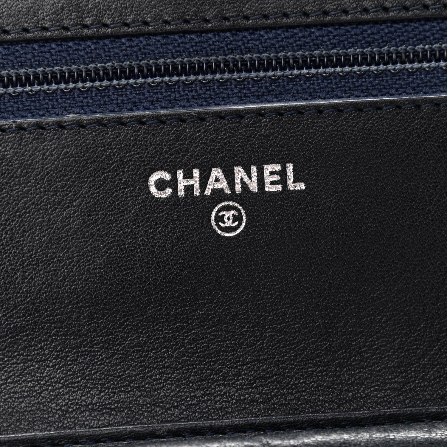 Chanel Grained Calfskin Diamond Stitched Wallet On Chain WOC Dark Navy White 6 of 14