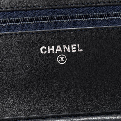 Chanel Grained Calfskin Diamond Stitched Wallet On Chain WOC Dark Navy White 6 of 14