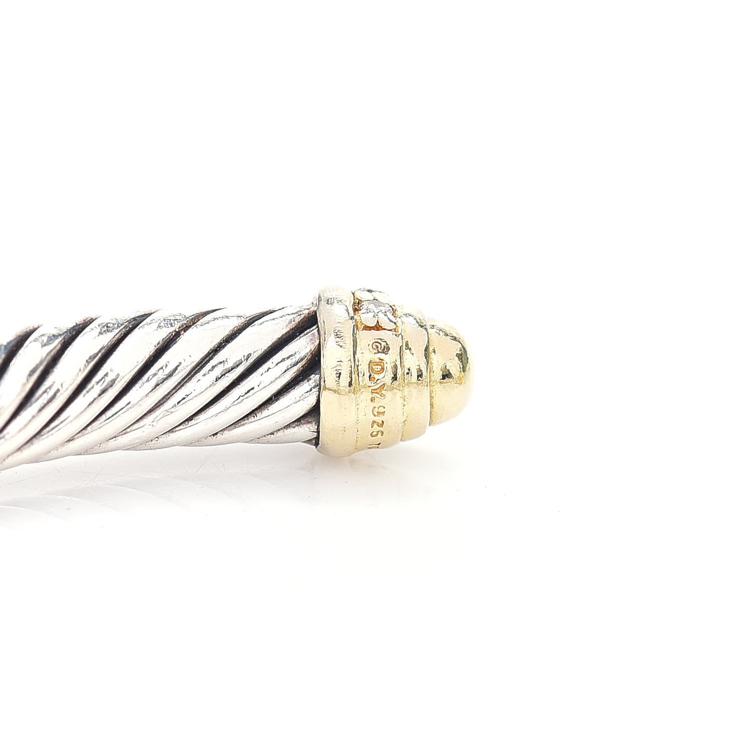 David Yurman Sterling Silver 18K Yellow Gold Diamond 5mm Cable Classics Bracelet 4 of 5