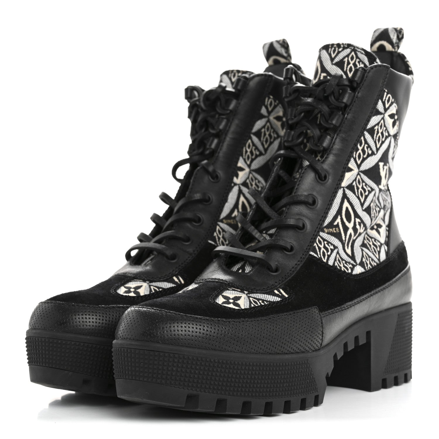 Louis Vuitton Suede Calfskin Jacquard Since 1854 Laureate Platform Desert Boots 37.5 Black 4 of 10