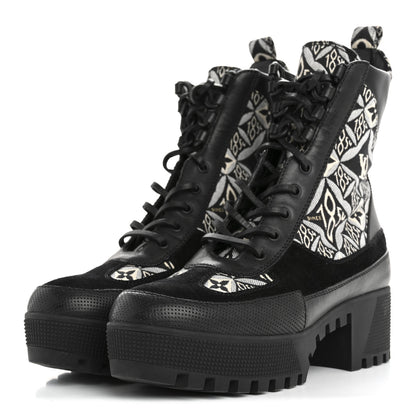 Louis Vuitton Suede Calfskin Jacquard Since 1854 Laureate Platform Desert Boots 37.5 Black 4 of 10