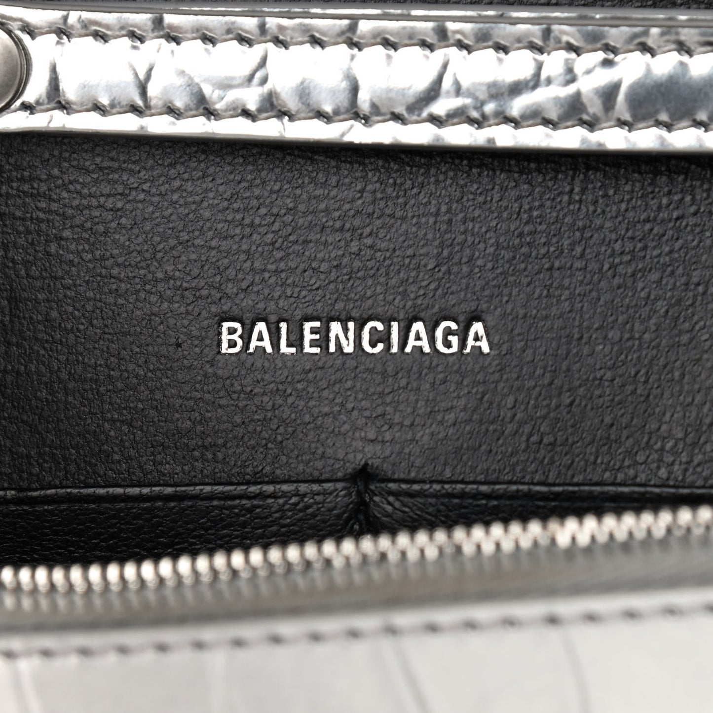 Metallic Calfskin Crocodile Embossed Hourglass Chain Bag Silver