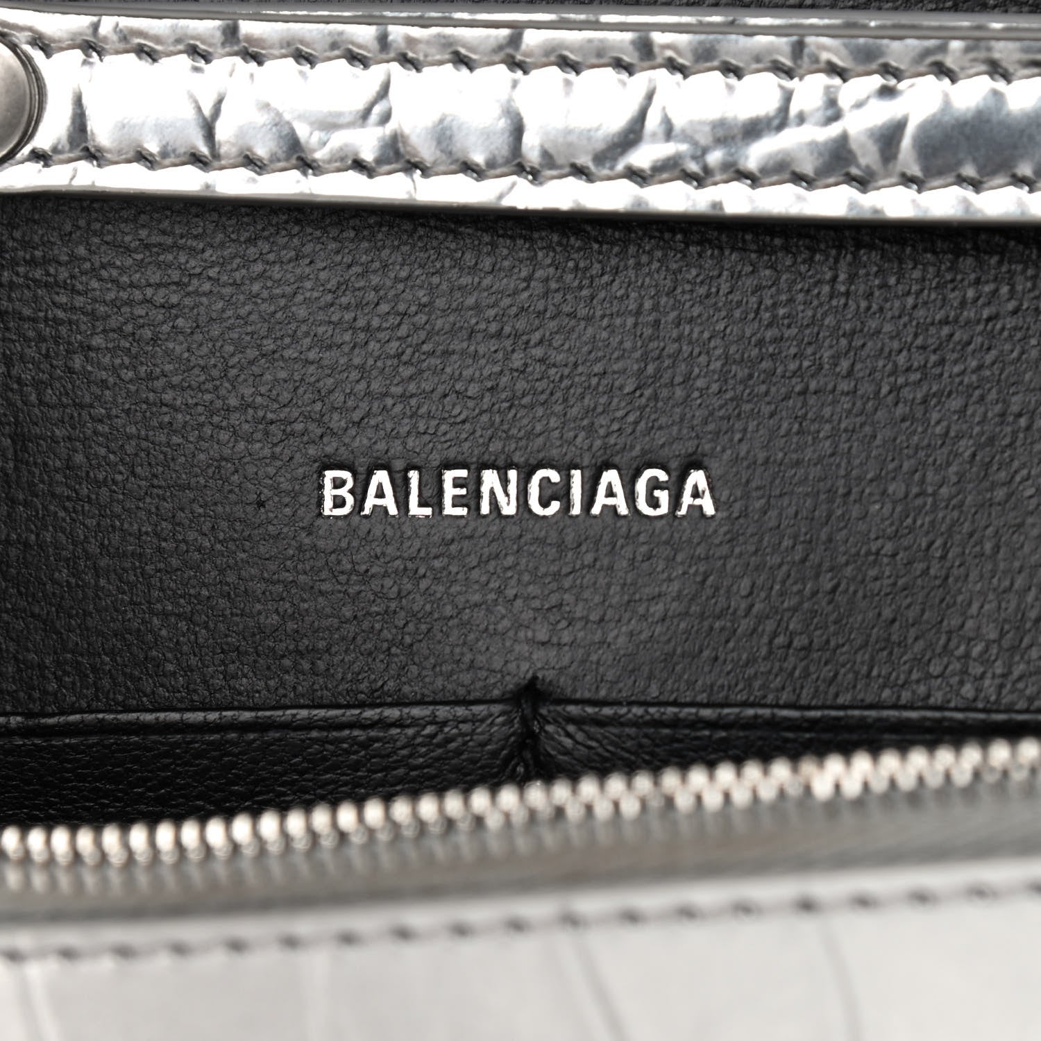 Balenciaga Metallic Calfskin Crocodile Embossed Hourglass Chain Bag Silver 6 of 8