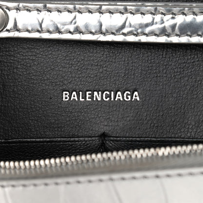 Balenciaga Metallic Calfskin Crocodile Embossed Hourglass Chain Bag Silver 6 of 8