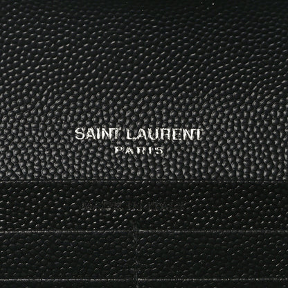 Saint Laurent Grain De Poudre Matelasse Chevron Monogram Flap Wallet Deep Marine 6 of 10