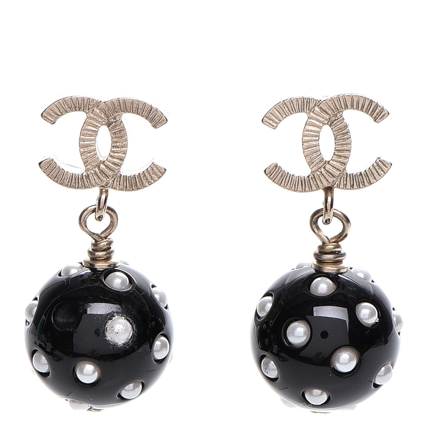 Chanel Resin CC Drop Earrings Gold Black White 1 of 7