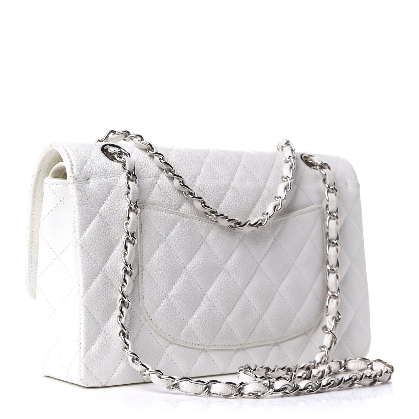 Caviar Quilted Medium Double Flap White
