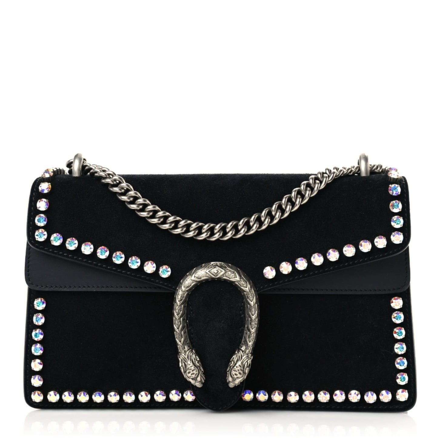 Suede Crystal Small Dionysus Shoulder Bag Black
