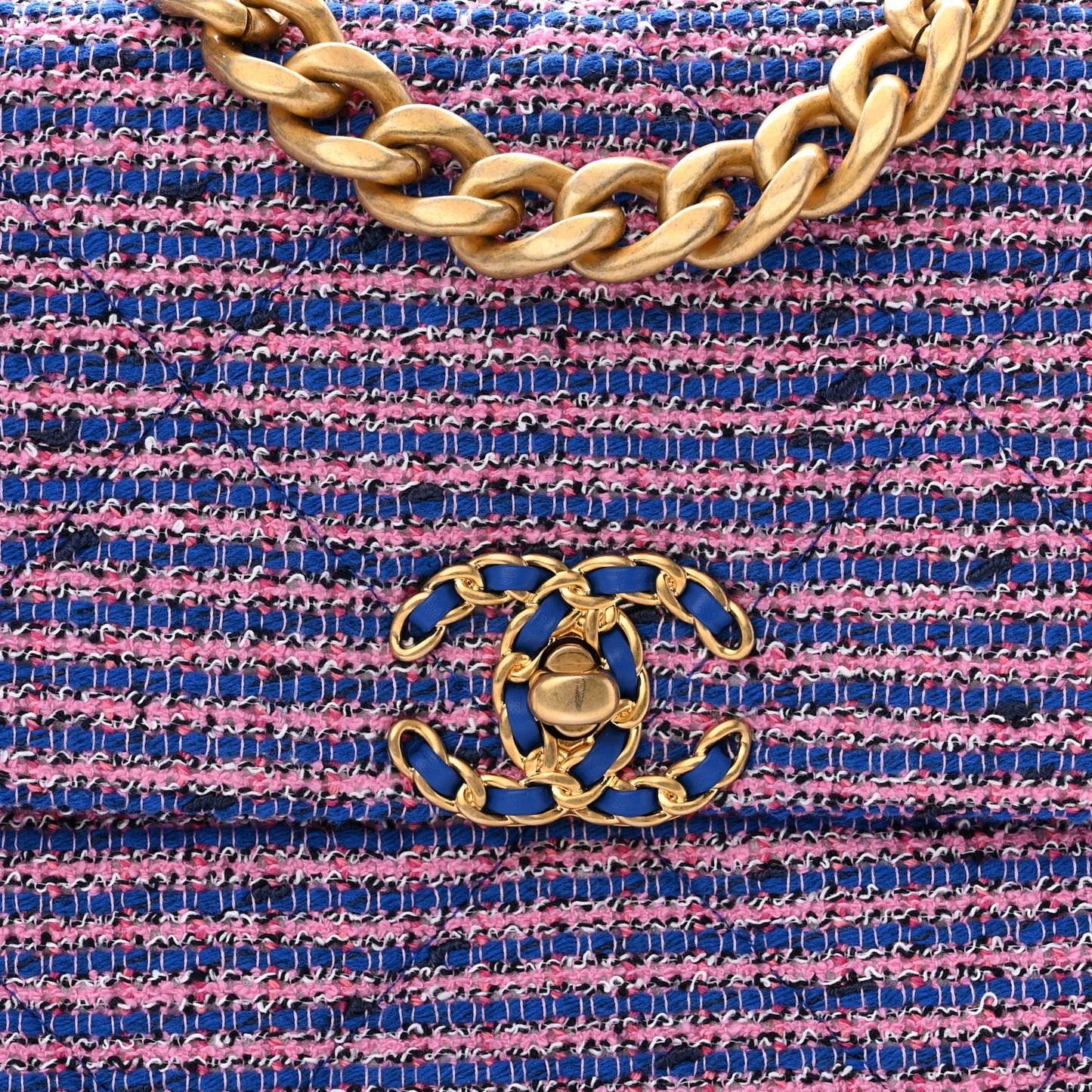 Tweed Quilted Medium Chanel 19 Flap Blue Pink