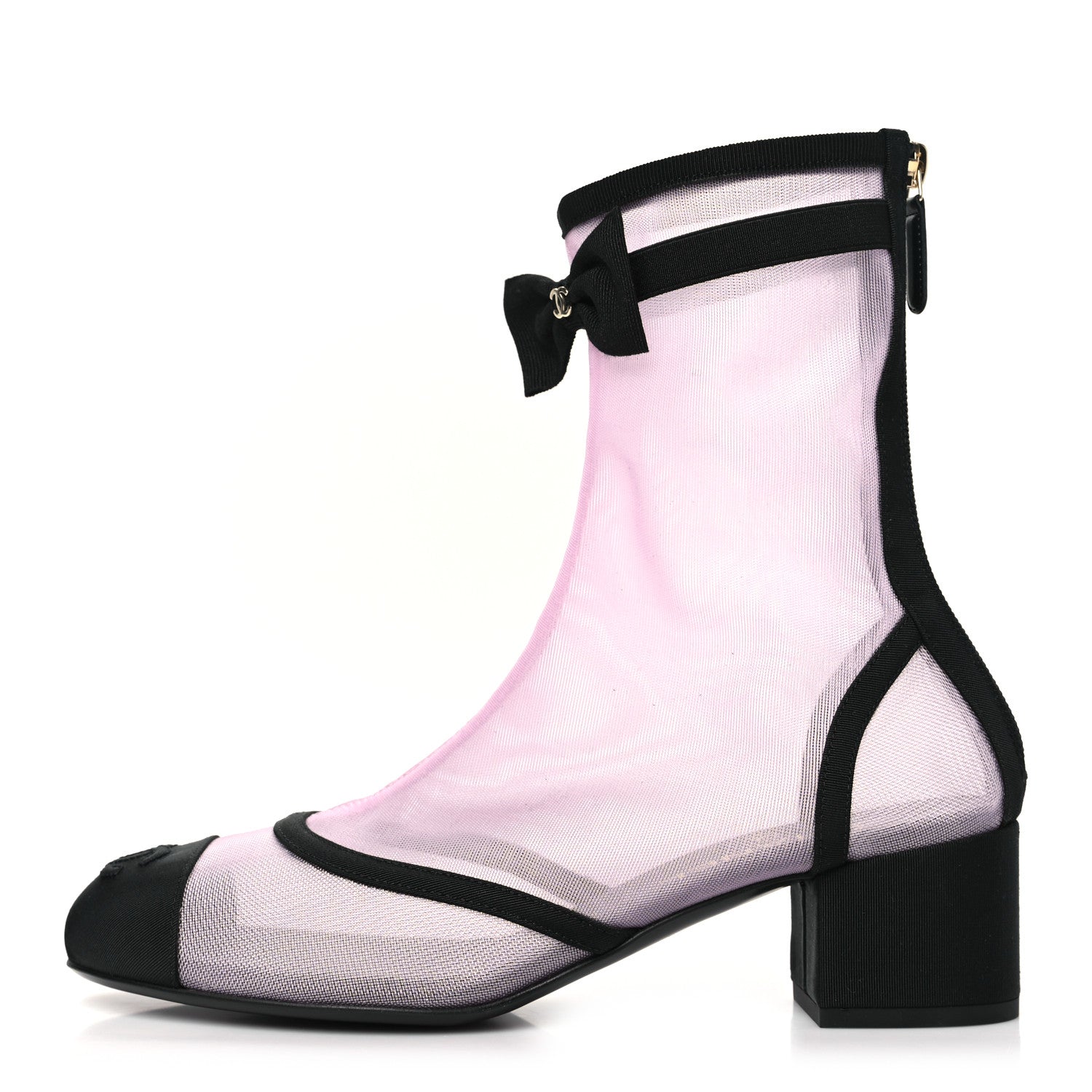 Chanel Mesh Grosgrain CC Cap Toe Ankle Boots 38.5 Light Pink Black 1 of 10