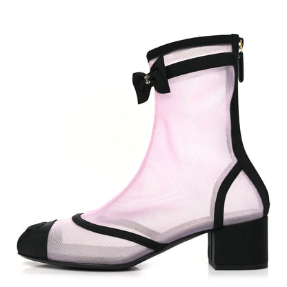 Chanel Mesh Grosgrain CC Cap Toe Ankle Boots 38.5 Light Pink Black 1 of 10