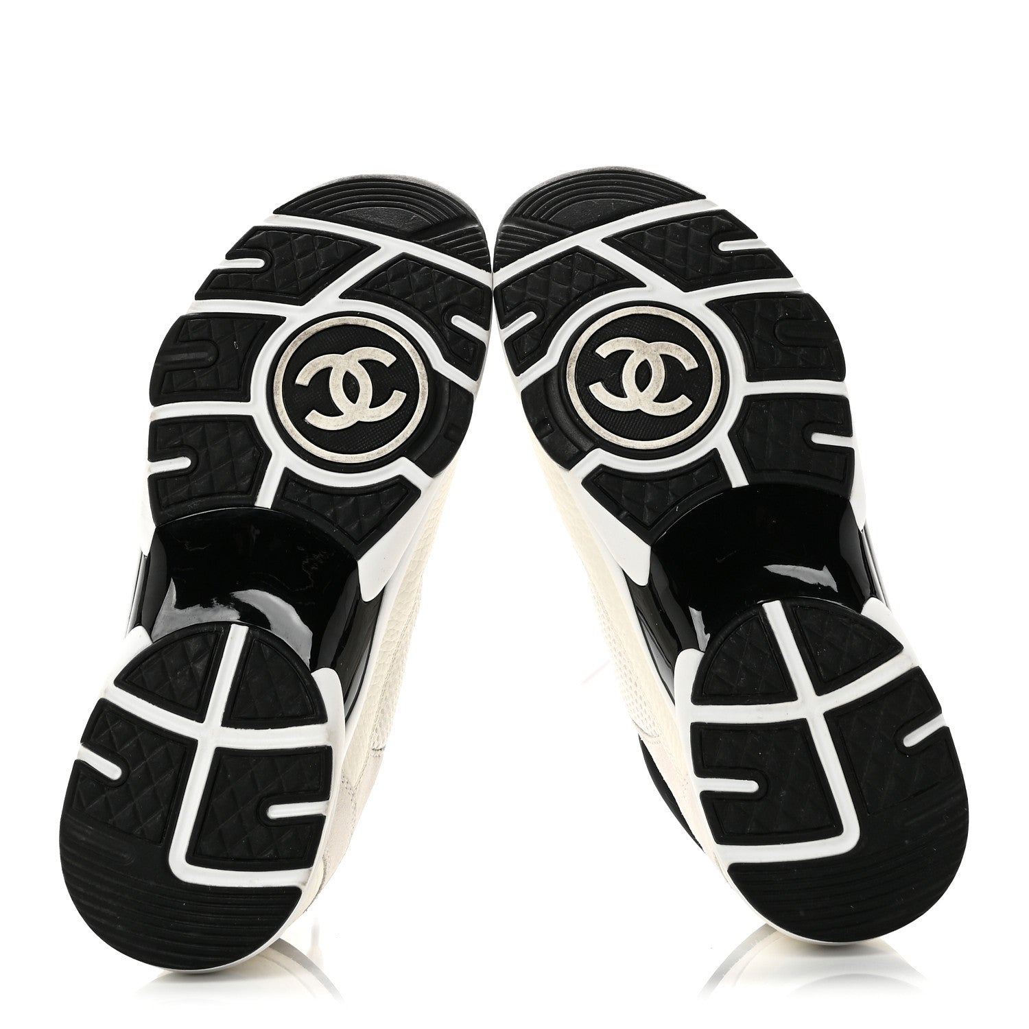 Chanel Mesh Suede Calfskin Grained Calfskin Womens CC Sneakers 38.5 White Black 7 of 9
