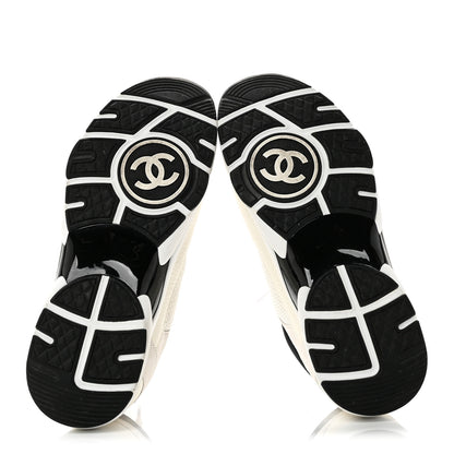 Chanel Mesh Suede Calfskin Grained Calfskin Womens CC Sneakers 38.5 White Black 7 of 9