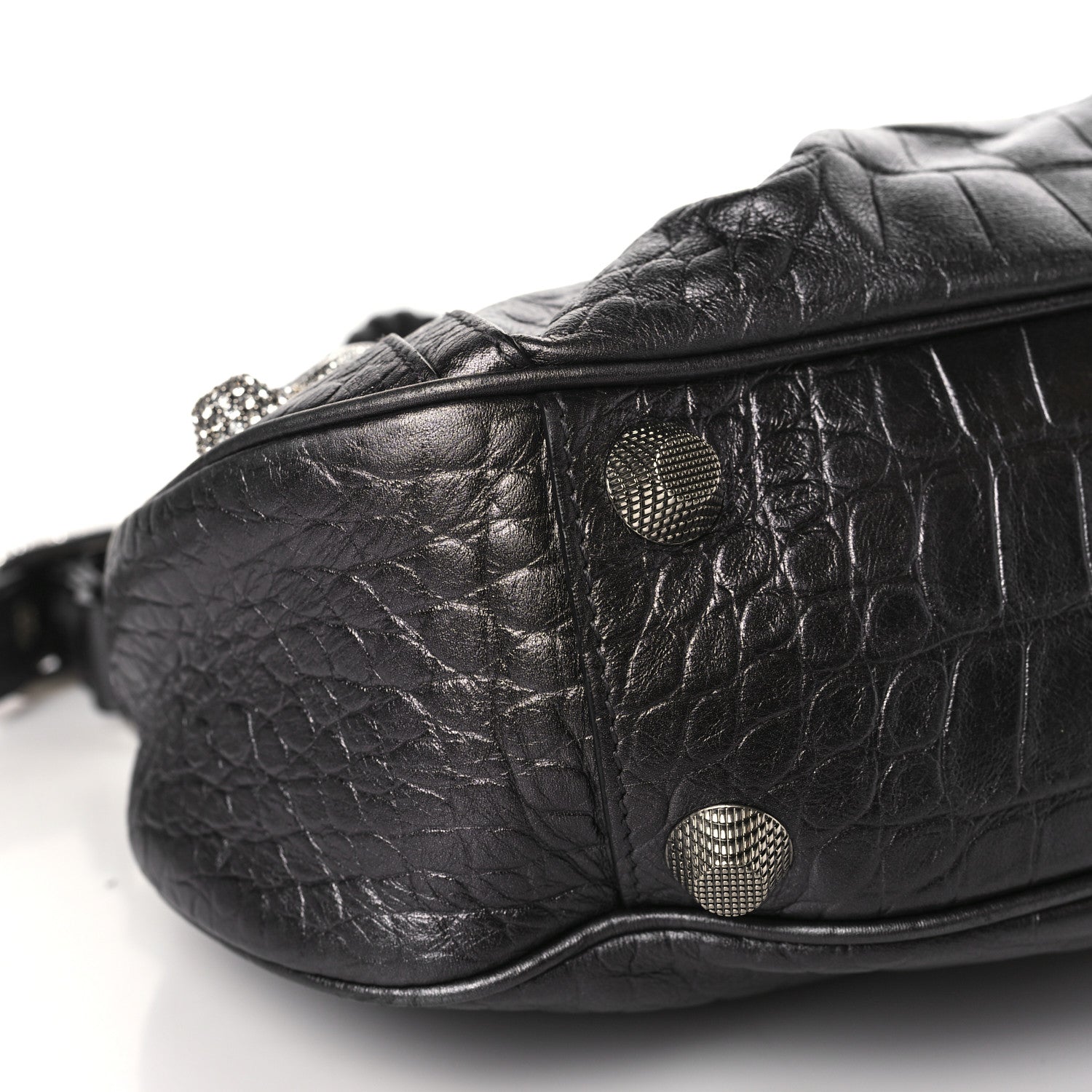 Balenciaga Metallic Calfskin Crocodile Embossed Crystal Small Le Cagole Shoulder Bag Gunmetal 8 of 9