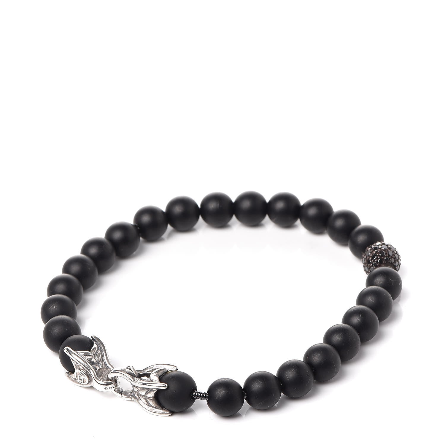 David Yurman Sterling Silver Black Diamond Onyx 8mm Spiritual Beads Bracelet 3 of 7