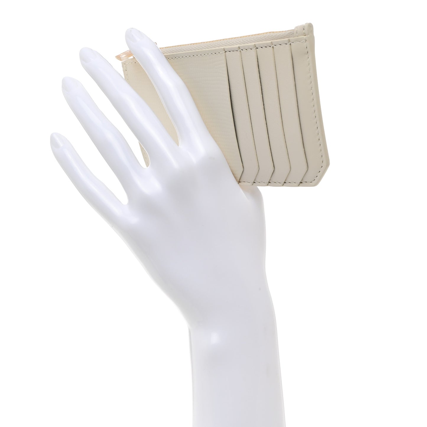 Calfskin Lizard Embossed 5 Fragments Zip Pouch Card Holder Soft Cream