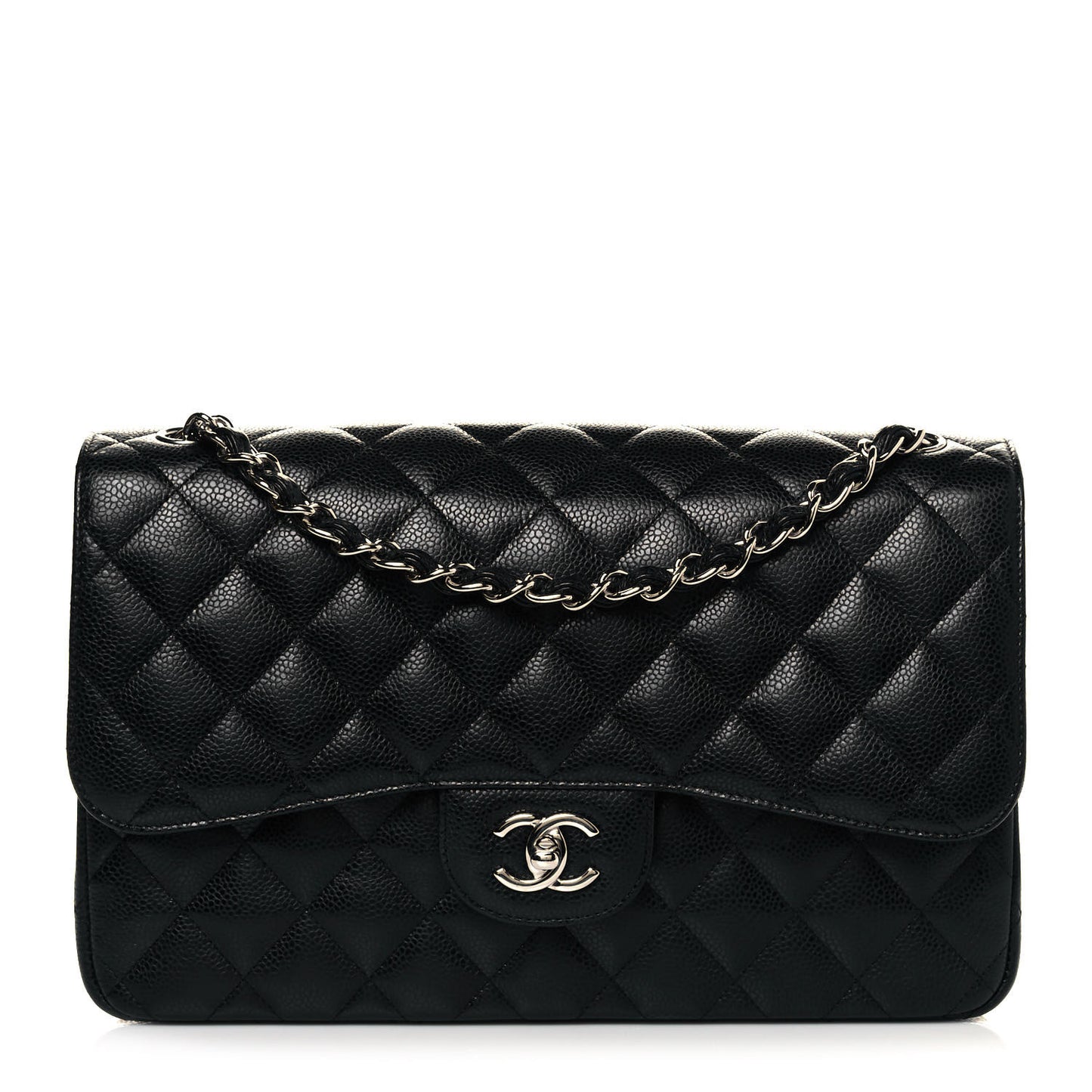 Caviar Quilted Jumbo Double Flap Black