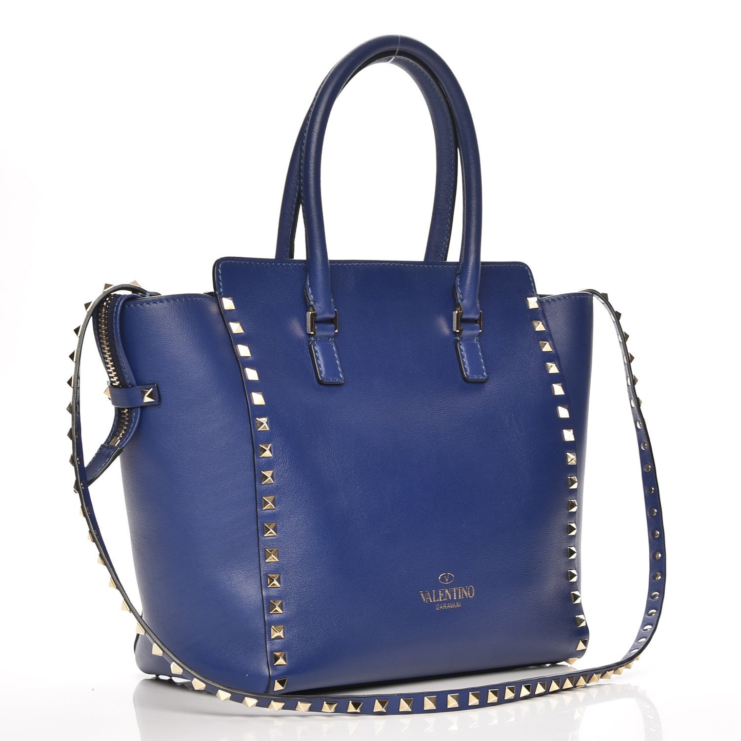 Vitello Rockstud Double Handle Tote Blu Delft