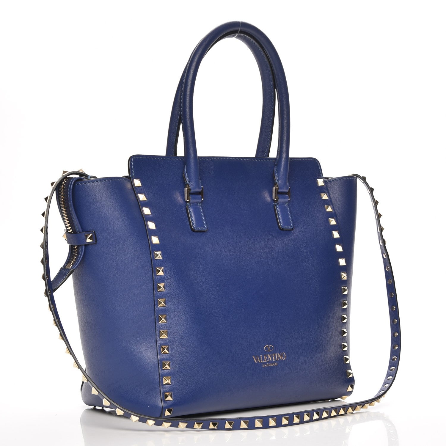 Valentino Garavani Vitello Rockstud Double Handle Tote Blu Delft 4 of 9