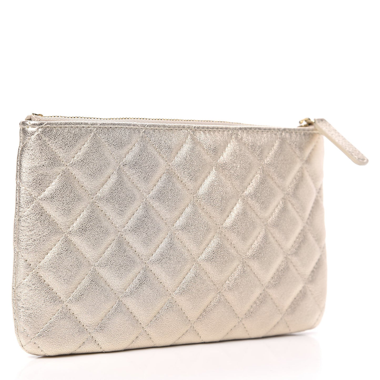 Metallic Lambskin Quilted Cosmetic Case Gold