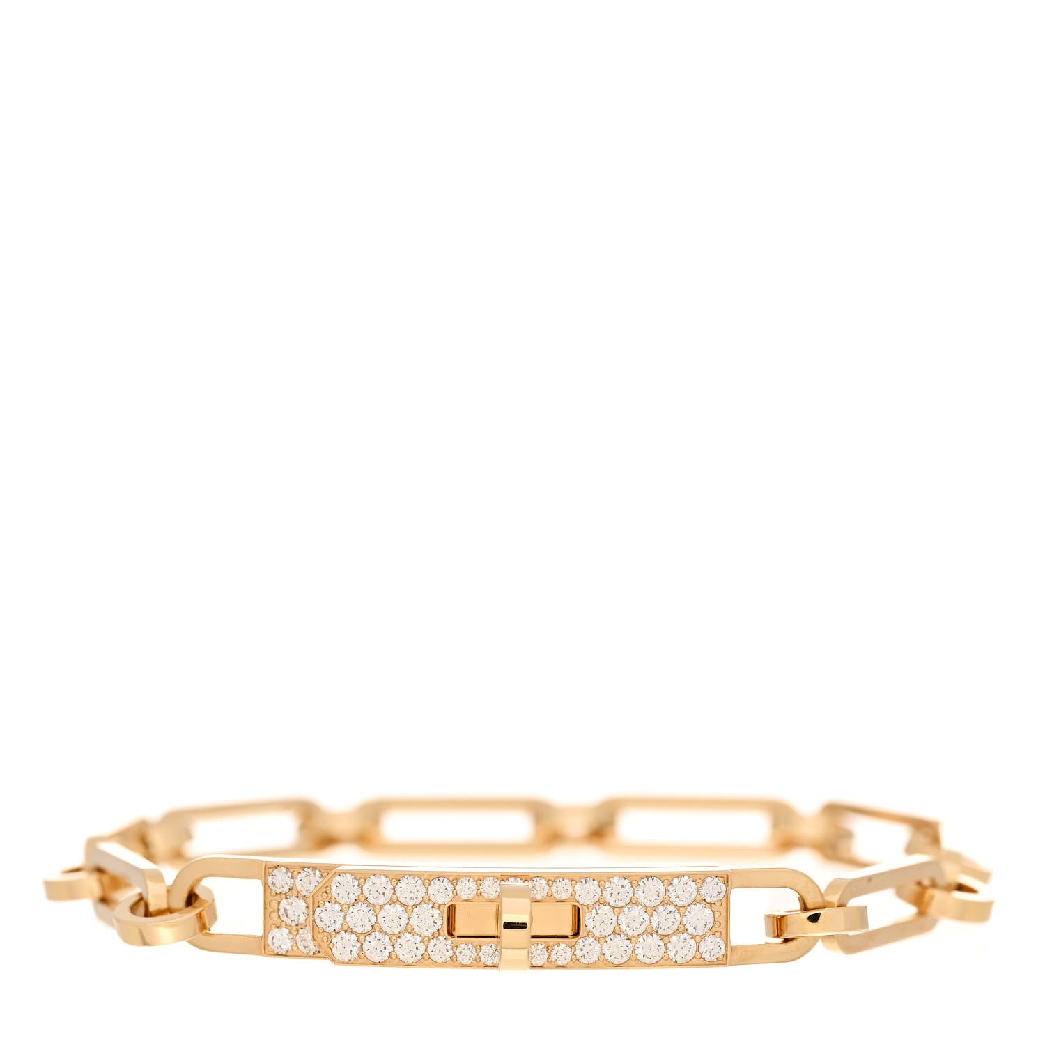Hermes 18K Yellow Gold Diamond Pave PM Kelly Chaine Bracelet XS 1 of 5