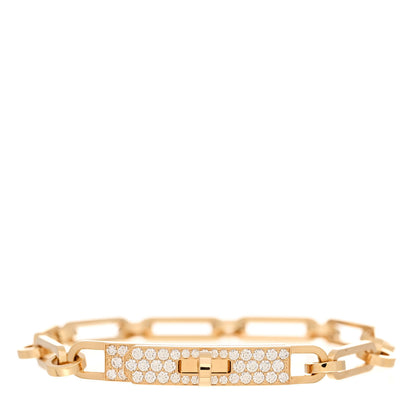 Hermes 18K Yellow Gold Diamond Pave PM Kelly Chaine Bracelet XS 1 of 5
