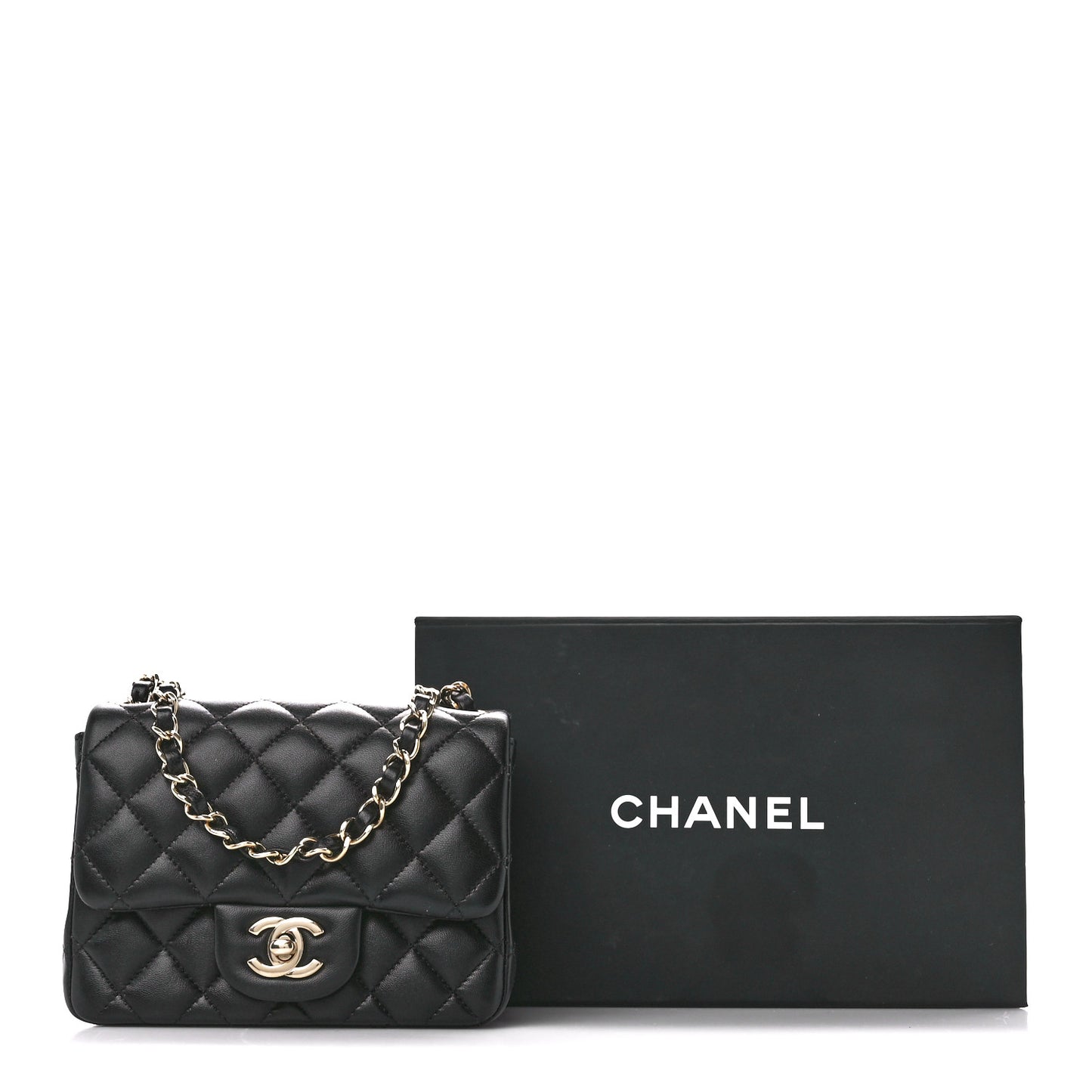 Lambskin Quilted Mini Square Flap Black