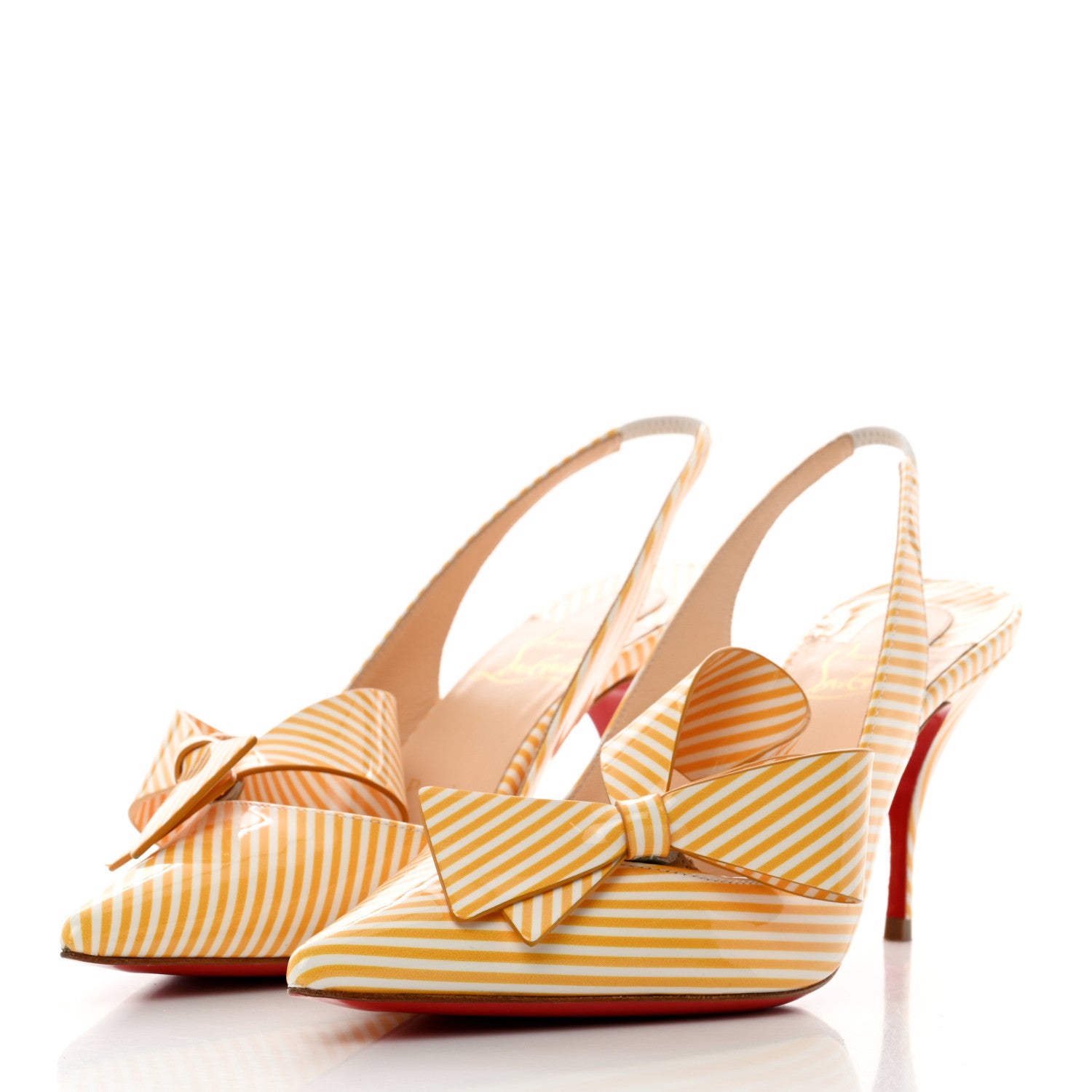 Christian Louboutin Patent Stripes Clare Nodo 80 Pumps 36.5 Banana White 3 of 7