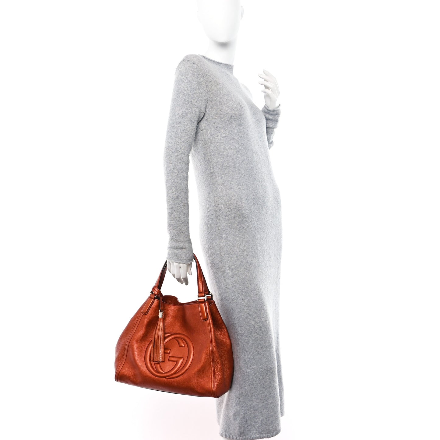 Metallic Pebbled Calfskin Medium Soho Shoulder Bag Orange