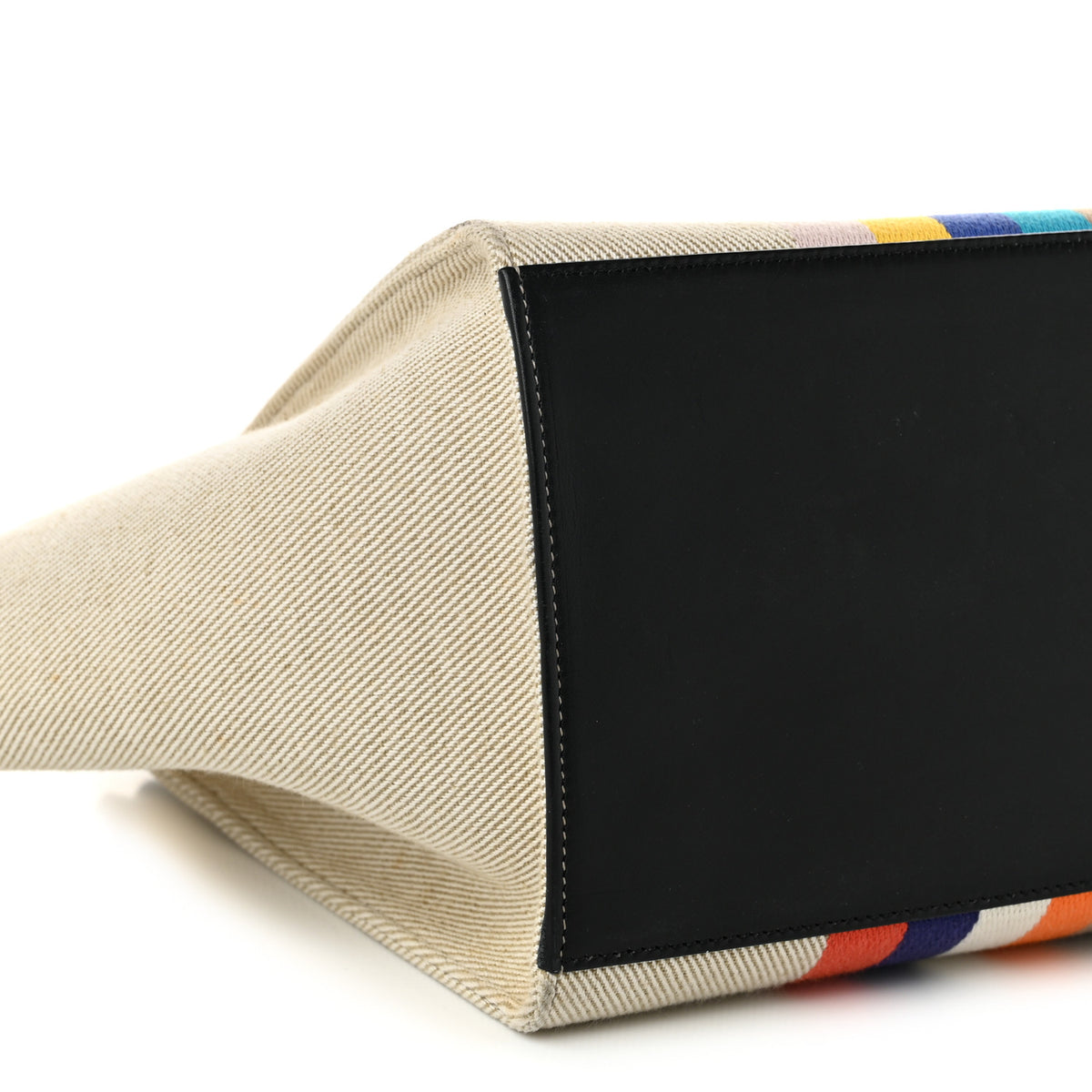 Smooth Calfskin Striped Canvas Small Trapeze Multicolor