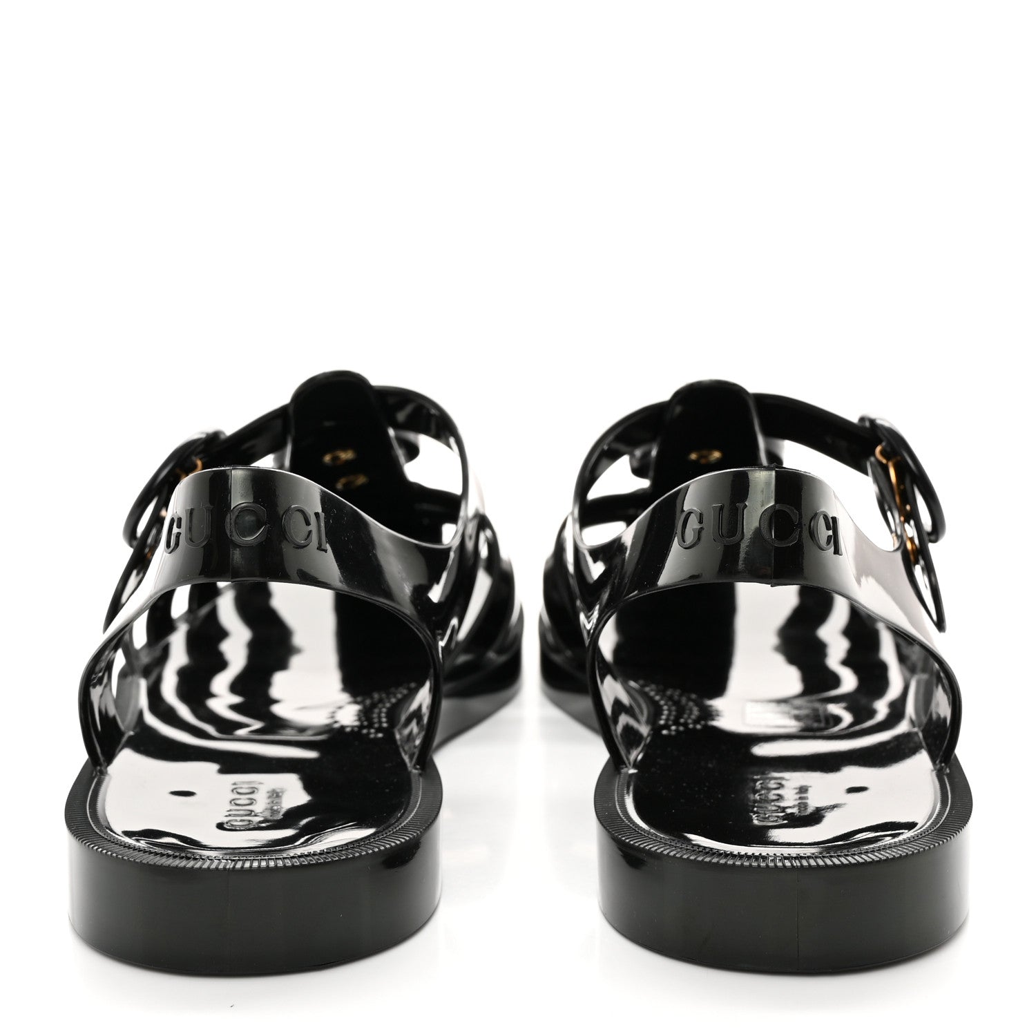 Gucci Shiny Rubber Double G Buckle Strap Sandals 8 Black 5 of 11