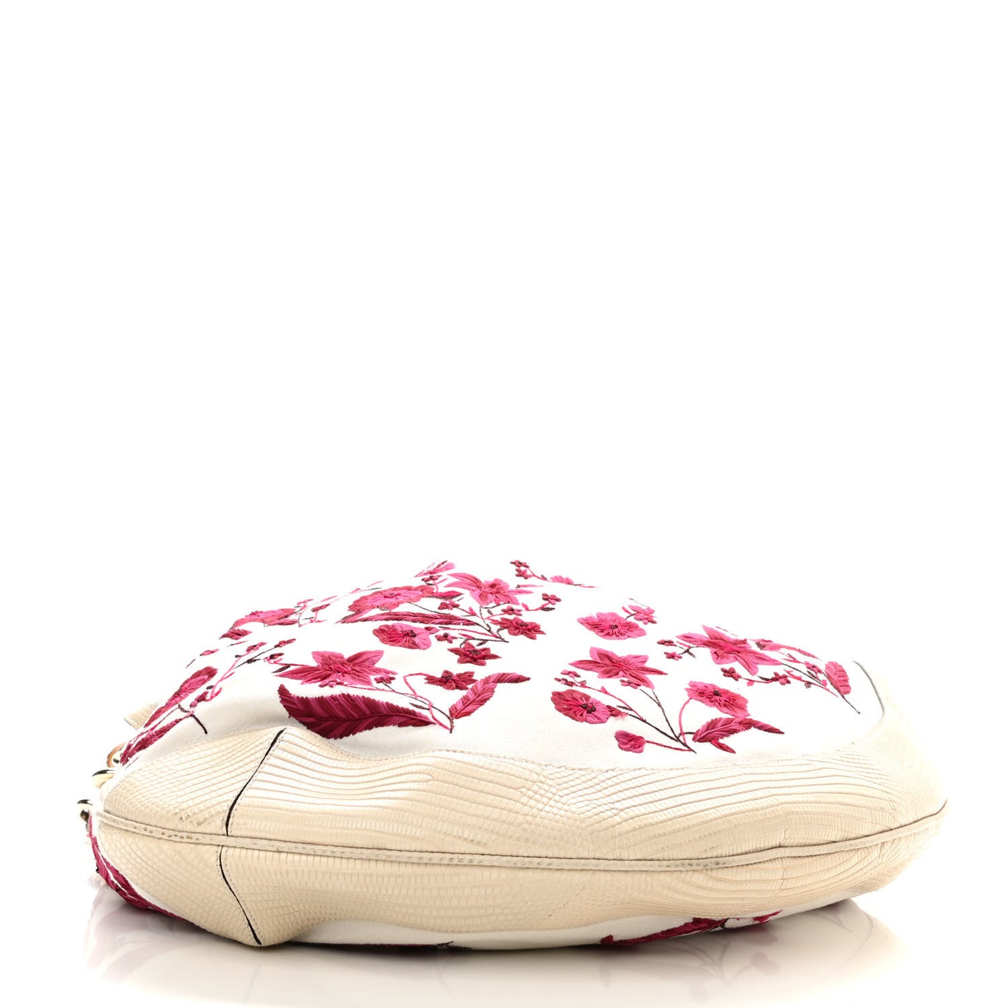 Canvas Embroidered Peggy Bamboo Top Handle Hobo White Pink