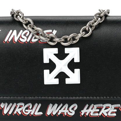 Off-White Calfskin Jitney Logo Flap Wallet On Chain Black 7 of 10